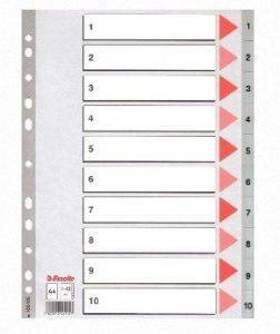 Divider Esselte PP, A4, numbers 1-10, plastic