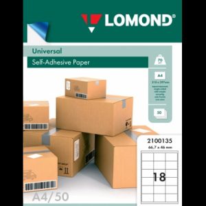 Lomond Self-Adhesive Paper Universal Labels, 18/66,7x46, A4, 50 sheets, White