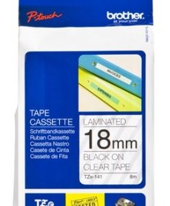 Brother TZe-141 (TZE141) Laminated Label Tape cassette P-touch, Black on Clear 18mm, 8m