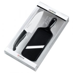 Kyocera FK-140WH-BK+CSN-202-BK SANTOKU KNIFE & SLICER Set, knife 14cm blade + Slicer, Black