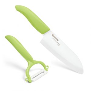 Kyocera FK140CP10NGR SANTOKU KNIFE & PEELER Set, knife (14 cm blade) and peeler, Green