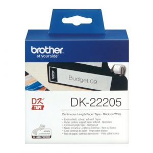 Brother DK-22205 (DK22205) Continuous Paper Label Roll, Black on White, 62mm, 30.48m