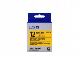 Epson LK-4YBW (C53S654014) Label Tape Cartridge, Strong Adhesive, Black on Yellow (12mm, 9m)