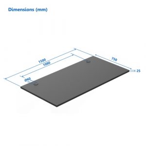 Up Up Table top L Black, 1500x750x25mm (Laminated particle board)