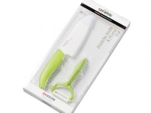 Kyocera FK140CP10NGR SANTOKU KNIFE & PEELER Set, knife (14 cm blade) and peeler, Green