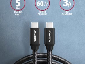 AXAGON BUCM3-CM20AB cable USB-C < > USB-C 3.2 Gen 1/PD 60W/3A/ALU/Black braided/2m