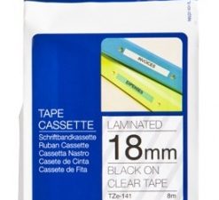 Brother TZe-141 (TZE141) Laminated Label Tape cassette P-touch, Black on Clear 18mm, 8m