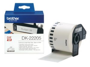 Brother DK-22205 (DK22205) Continuous Paper Label Roll, Black on White, 62mm, 30.48m