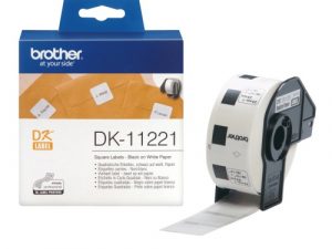 Brother DK-11221 (DK11221) Square Labels, Black on White, 23 mm, 1000 labels per roll