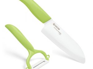 Kyocera FK140CP10NGR SANTOKU KNIFE & PEELER Set, knife (14 cm blade) and peeler, Green