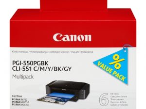 Canon PGI-550/CLI-551 (6496B005) 6 Ink Cartridge Multipack, PGBK/C/M/Y/BK/GY