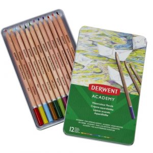 Derwent Academy Watercolour Pencils 12 colours, Tin box