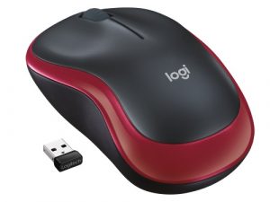 Logitech M185 Wireless Mouse, RF Wireless, 1000 DPI, Black/Red